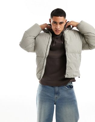 ADPT oversized puffer with 3D stripe in light grey - ASOS Price Checker