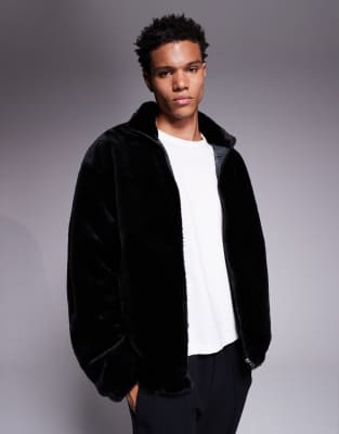 ADPT faux fur zip jacket in black
