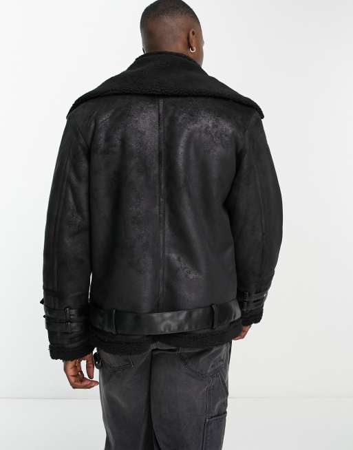 Faux shearling shop black jacket