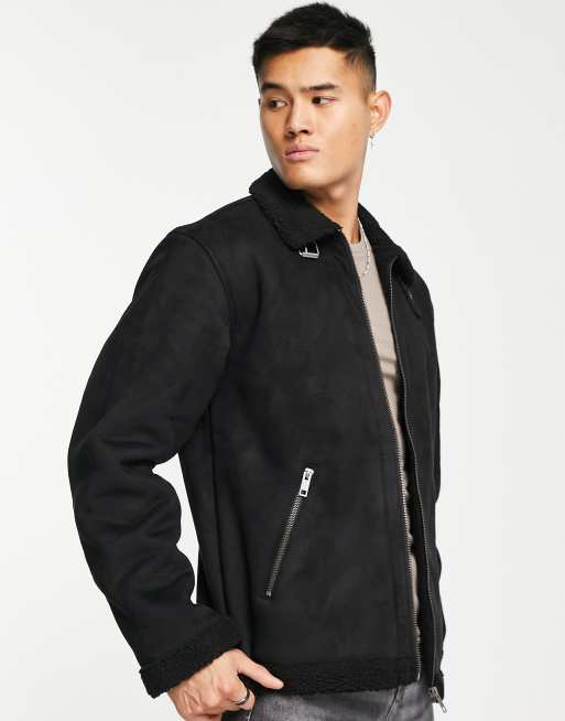 Black faux suede aviator 2024 jacket