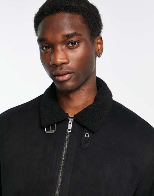 Black faux 2025 suede aviator jacket