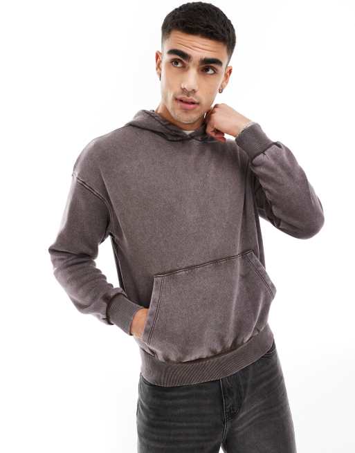 ADPT - Felpa con cappuccio oversize marrone lavaggio acido