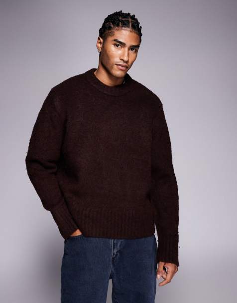 ADPT fluffy knit jumper in burgundy