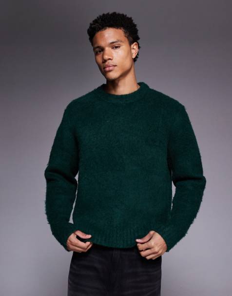 ADPT fluffy knit jumper in dark green - view 1