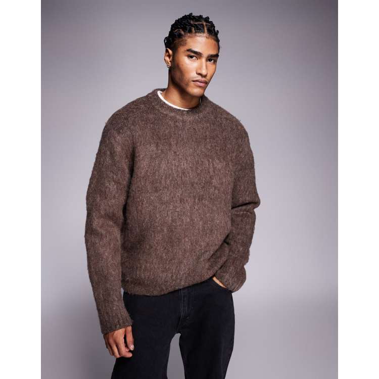 ADPT fluffy knit sweater in brown | ASOS