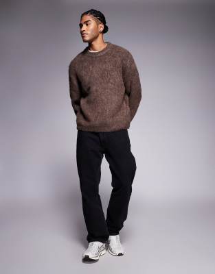 Adpt Fluffy Knit Sweater In Brown