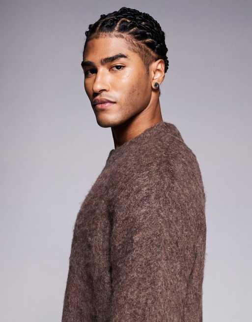 ADPT fluffy knit sweater in brown | ASOS