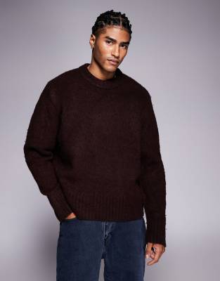 Adpt Fluffy Knit Sweater In Burgundy