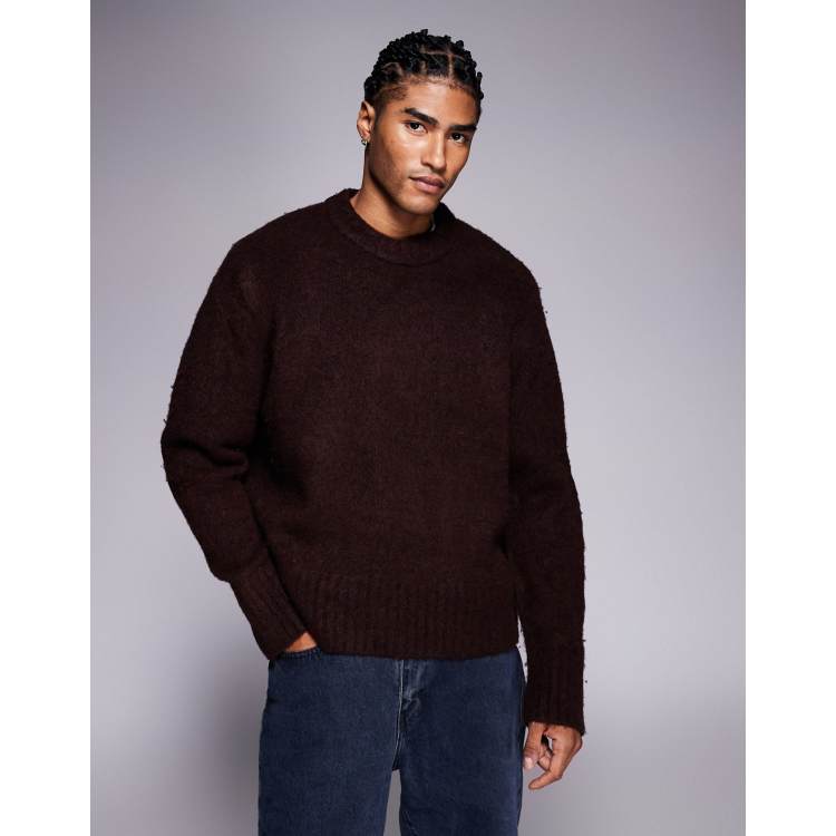 ADPT fluffy knit sweater in burgundy | ASOS