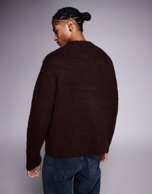 ADPT fluffy knit sweater in burgundy, 3 of 5