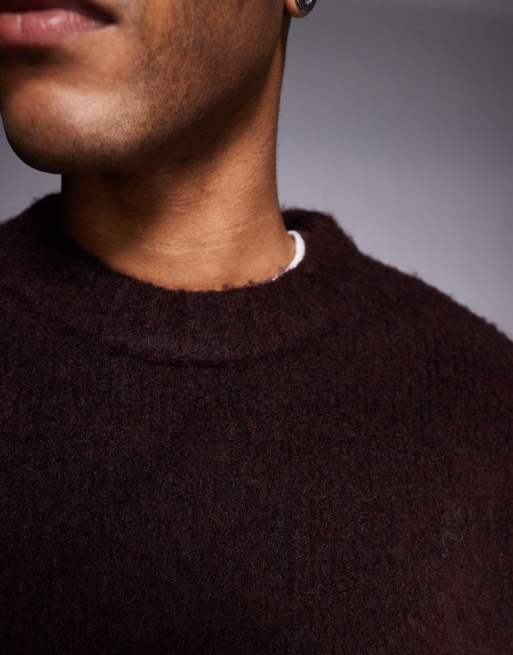 ADPT fluffy knit sweater in burgundy