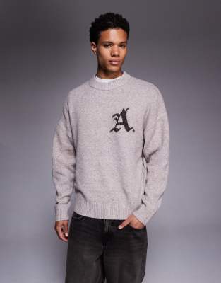 Adpt Fluffy Knit Sweater With Emblem In Neutral