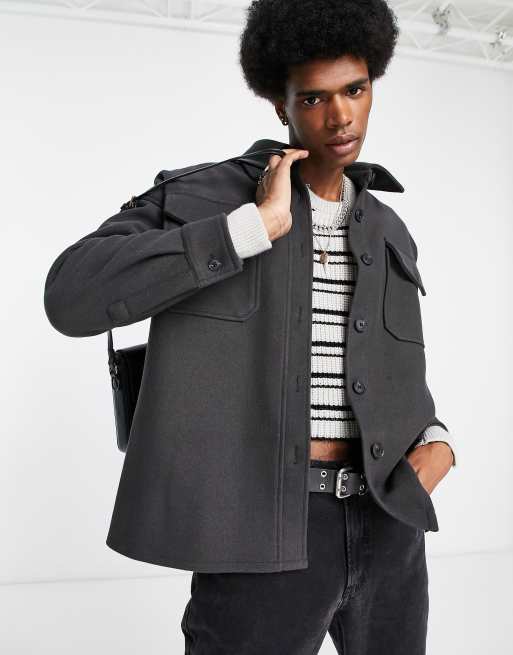 ADPT – Gefilzte Oversized-Hemdjacke in Dunkelgrau 