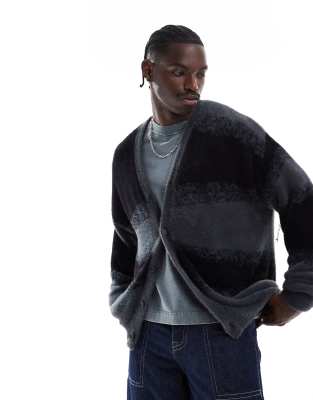 ADPT - Gilet oversize à imprimé lignes diagonales - Gris-noir