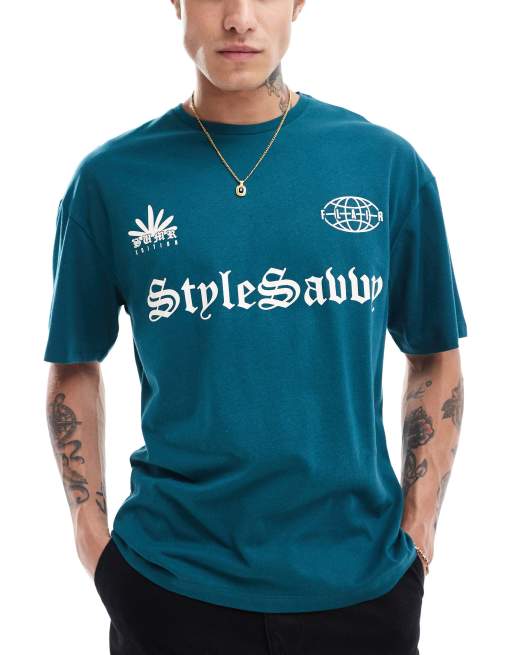 ADPT – Grön t-shirt i oversize med fotbollsinspirerat tryck på bröstet, 4 av 4