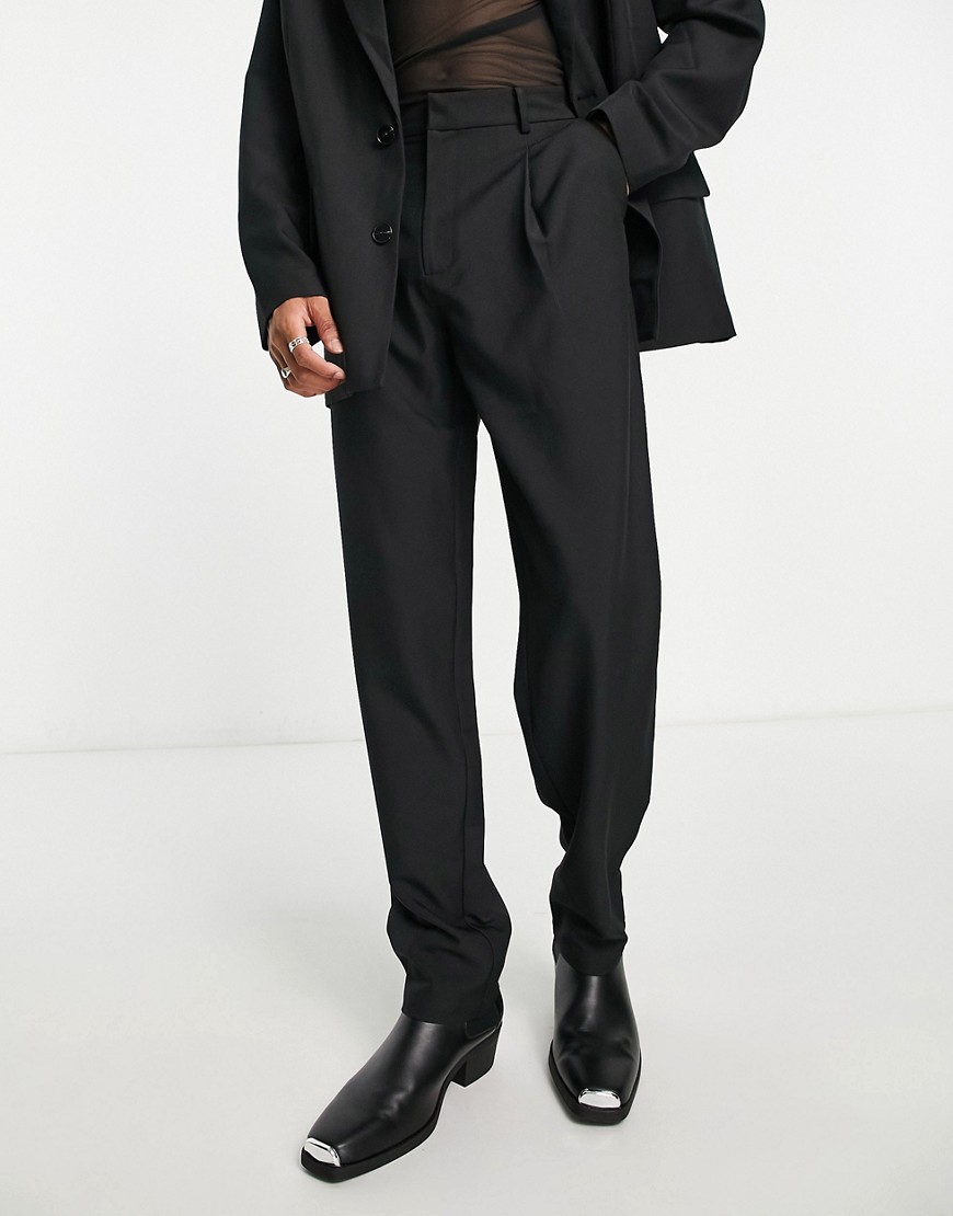 ADPT high rise loose fit suit pants in black