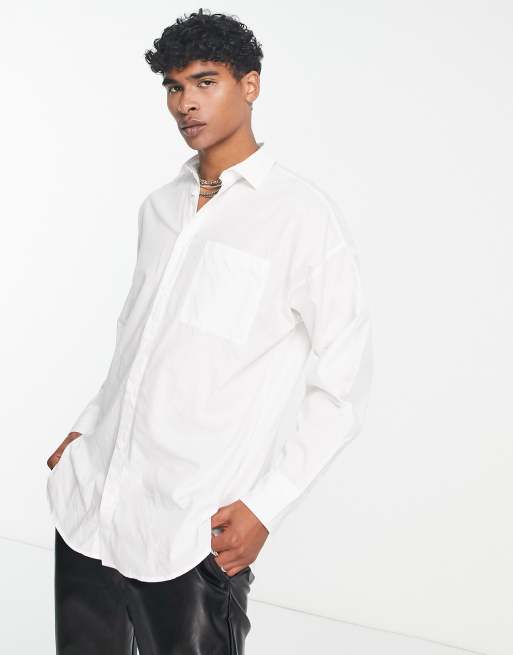 ADPT - Hvid oversized poplin-skjorte i bomuld med lomme 