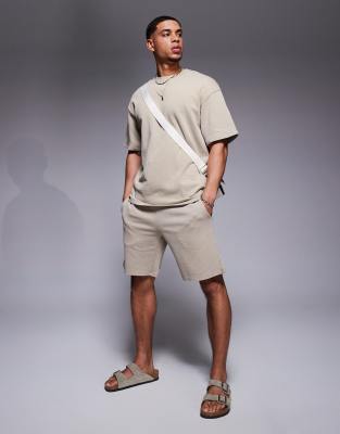 jersey shorts in washed brown - part of a set