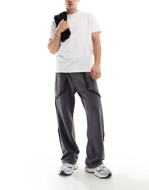 ADPT - Joggers felpati a fondo ampio grigio lavaggio acido, 4 di 5