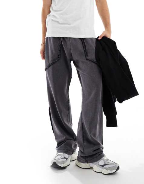 ADPT - Joggingbroek met wijde pijpen en acid-wash in grijs - view 1