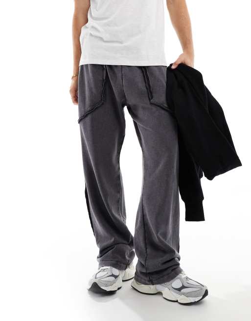 ADPT - Joggingbroek met wijde pijpen en acid-wash in grijs