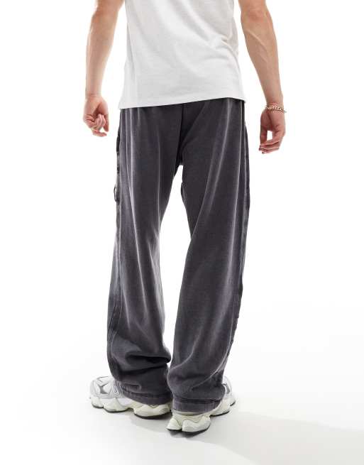 ADPT - Joggingbroek met wijde pijpen en acid-wash in grijs, 2 van 5