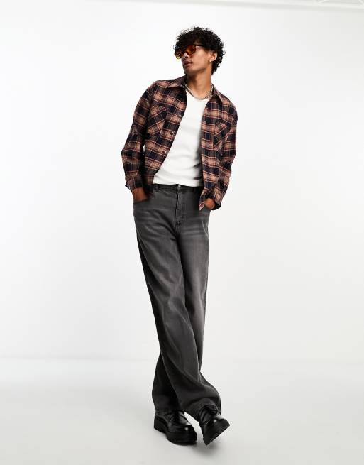 ADPT – Kastiges Oversize-Flanellhemd in Braun kariert 