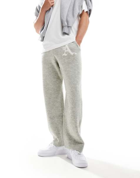 ADPT knitted loose fit trackies in grey - view 1