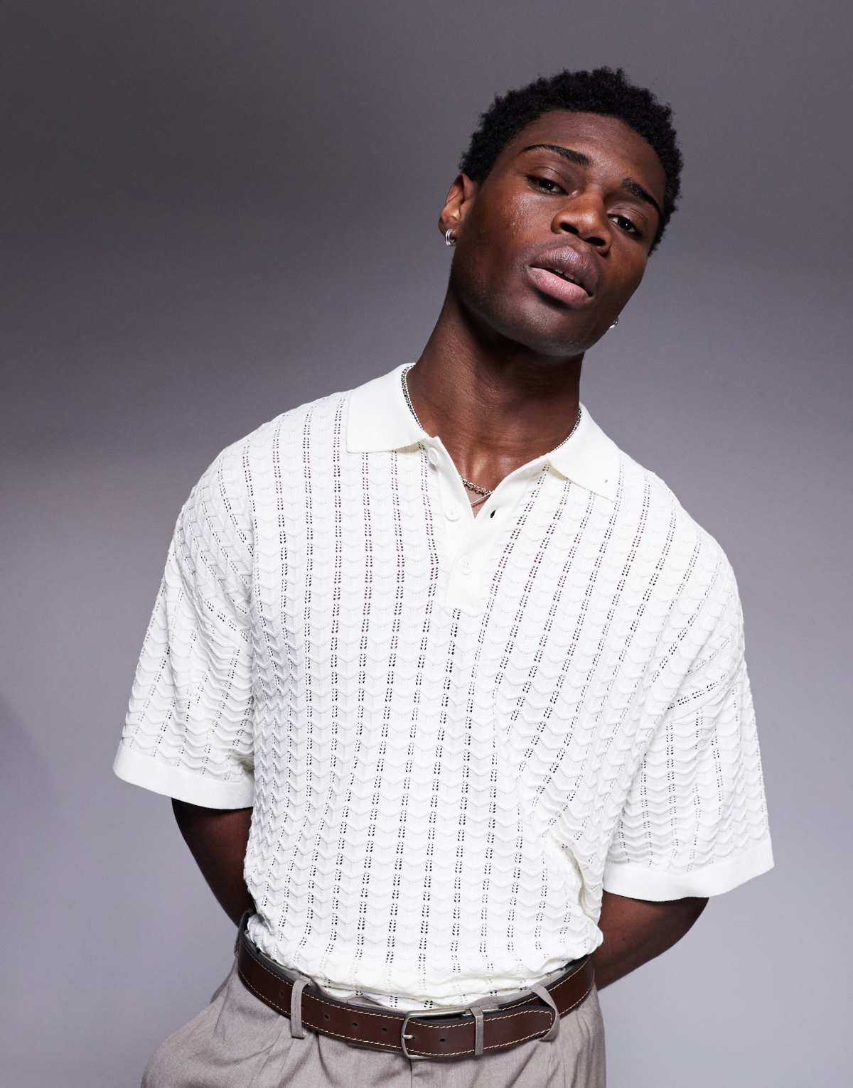 ADPT knitted texture polo shirt in white