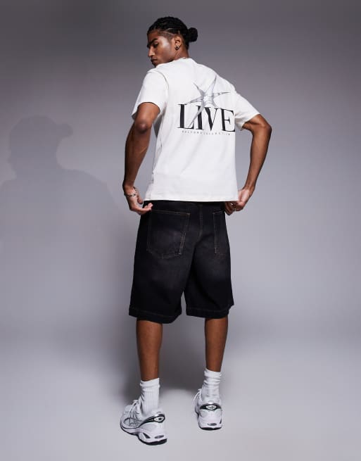 ADPT – Kremowy T-shirt oversize z grafiką na plecach, 3 z 4