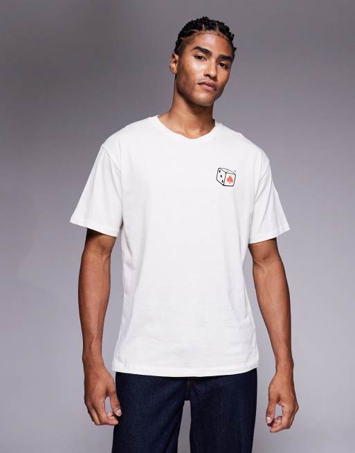 ADPT – Kremowy T-shirt oversize z nadrukiem z kostkami na plecach, 3 z 5