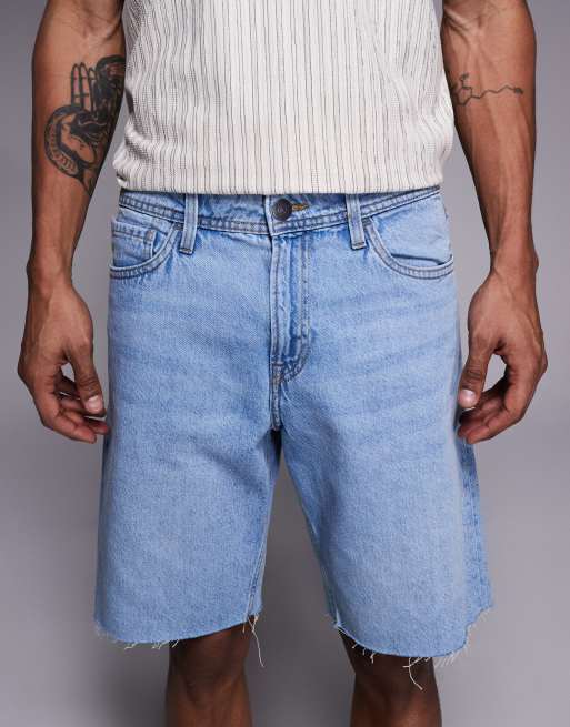 ADPT – Ljusblå, avklippta jeansshorts i wide fit, 4 av 5