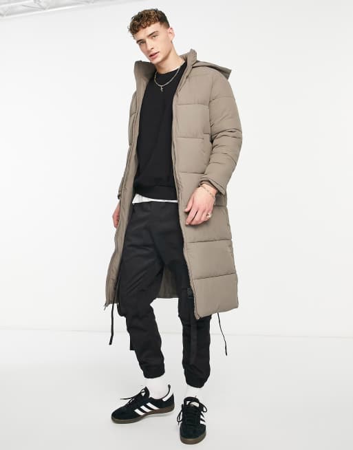 Longline puffer hot sale coat men