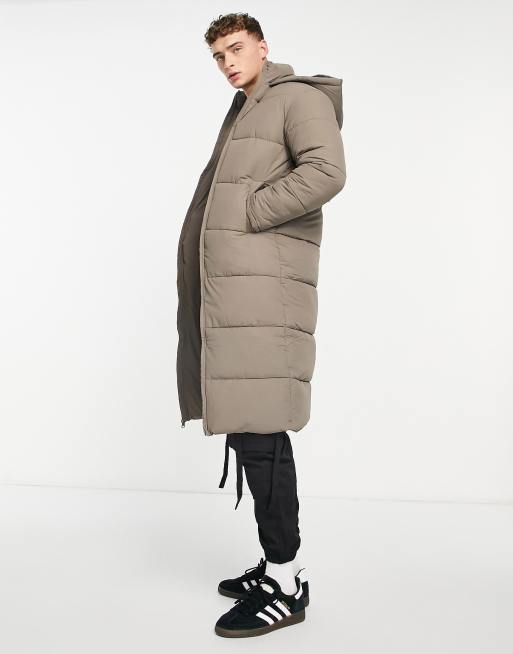 Beige long cheap puffer jacket