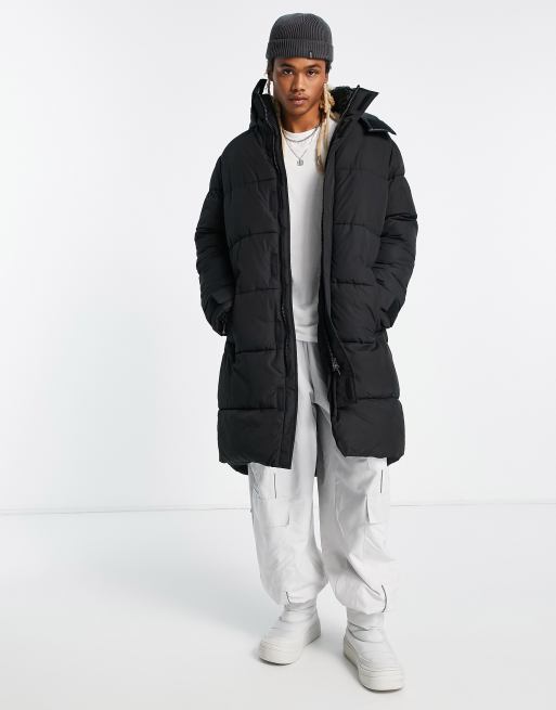 ADPT long puffer jacket with hood in black ASOS