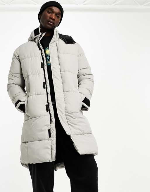 ADPT long puffer jacket with hood in gray | ASOS