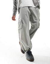 ASOS DESIGN ultra wide parachute cargo pants in charcoal