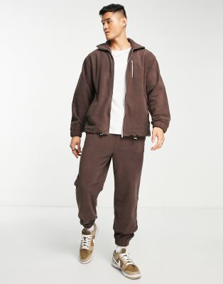 ADPT loose fit fleece sweatpants in chocolate - part of a set