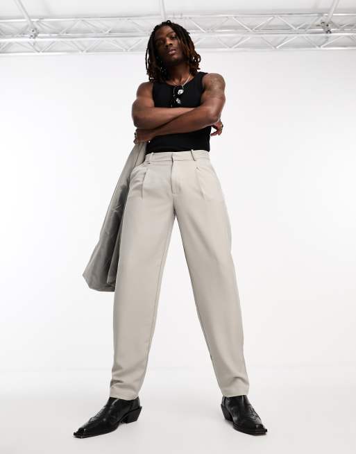 ADPT loose fit high waisted suit pants in khaki (part of a set)