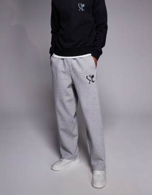Adpt Loose Fit Joggers With Star Logo In Gray