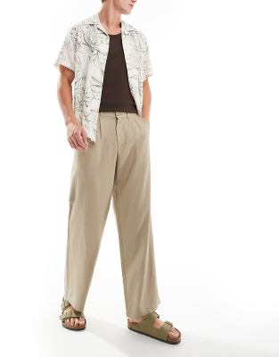 loose fit linen mix pants in beige-Neutral