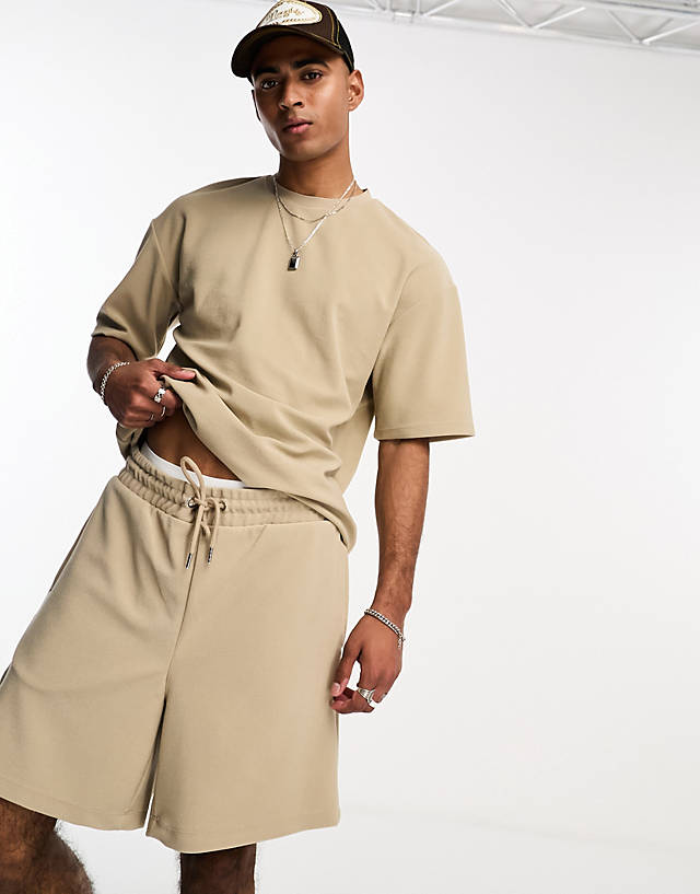 ADPT - loose fit towelling shorts co-ord in beige