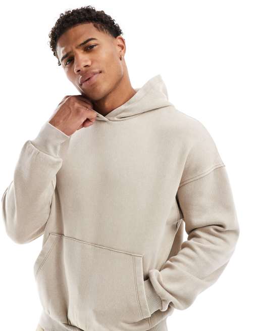 ADPT – Oversize-Kapuzenpullover in beiger Acid-Waschung