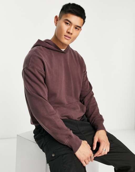 ADPT – Oversize-Kapuzenpullover in verwaschenem Burgunderrot 
