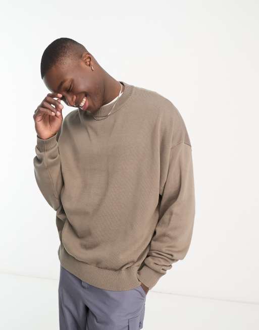 ADPT – Oversize-Pullover in Beige mit Rundhalsausschnitt 