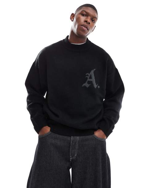 ADPT – Oversize-Strickpullover in Schwarz mit Rundhalsausschnitt - view 1