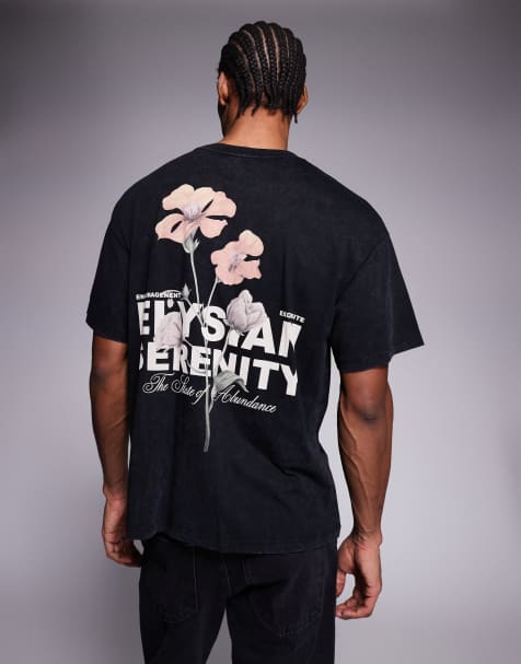 ADPT – Oversize-T-Shirt in verwaschenem Schwarz mit botanischem Grafikprint - view 1