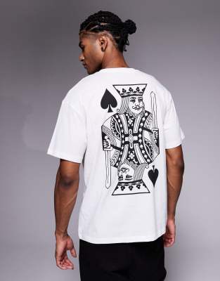Oversize-T-Shirt in Weiß mit Herzkönig-Rückenprint Weiß S