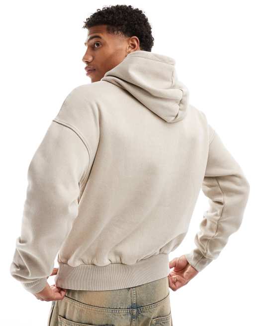ADPT oversized acid wash hoodie in beige, 2 of 4