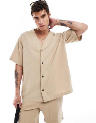 Adpt Oversized Baseball Crinkle Shirt In Beige - Part Of A Set-neutral